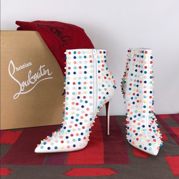Christian Louboutin Shoes - Christian Louboutin White Boot w Colorful Spikes